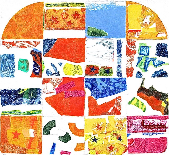 Orangegul, grafikcollage 22x20