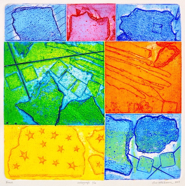 Beach, collografi 31x31, upplaga 10 ex.