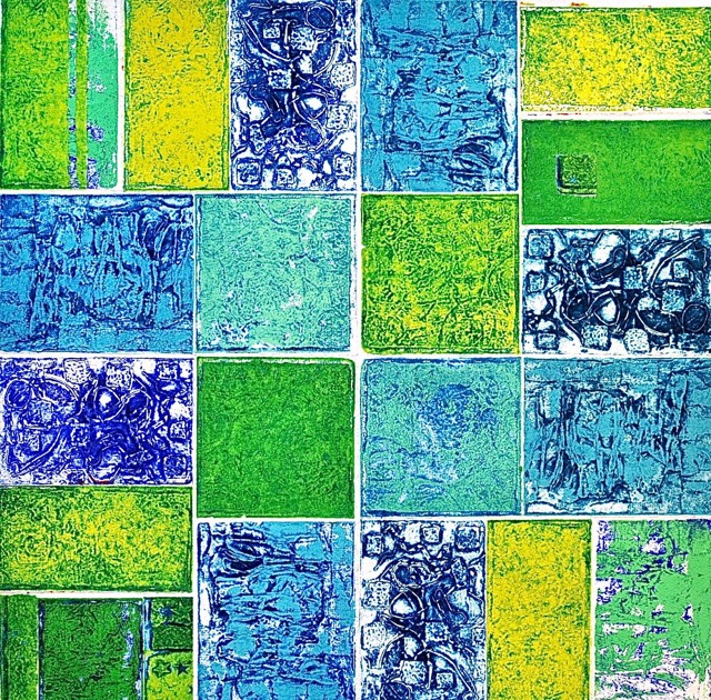 Bl&aring; rabatt, grafikcollage 40x40