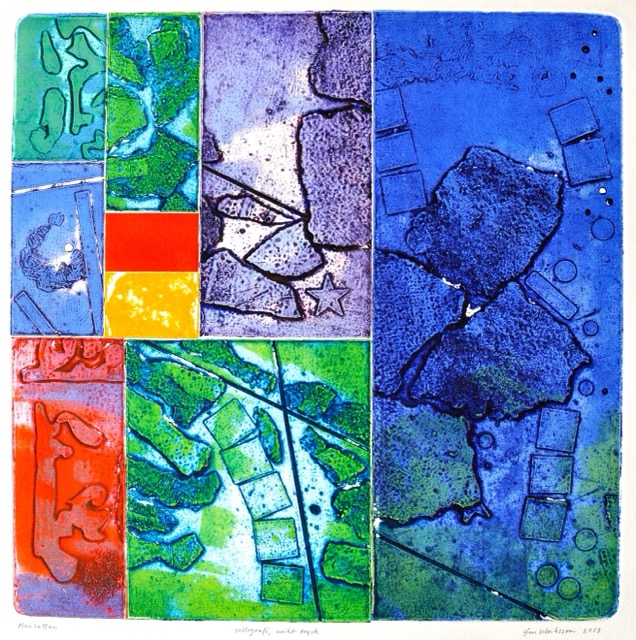 Manhattan, collografi unikt tryck 37x37