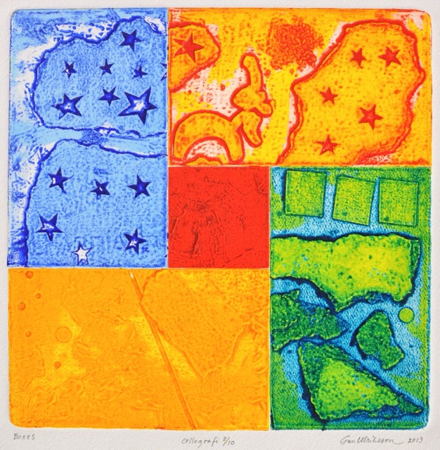 Boxes, collografi 23x23, upplaga 10 ex.